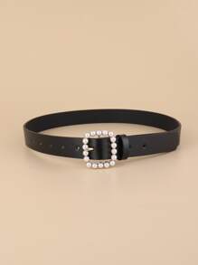 Thắt lưng nữ khóa ngọc trai giả vuông, thắt lưng trang trí đơn giản, thời trang cổ điển, thanh lịch, mùa hè, mùa thu, mùa đông, Halloween - màu đen - Xem 4