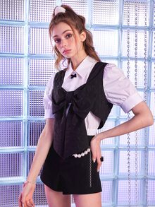 1pc Bow Front Crop Tank Top - Black - View 4