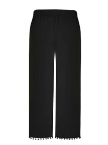 Pantalones rectos ribete con pompón - Negro - Ver 2