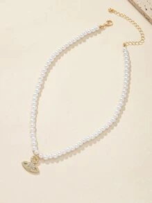 Faux Pearl Decor Planet Pendant Necklace - Multicolor - View 2