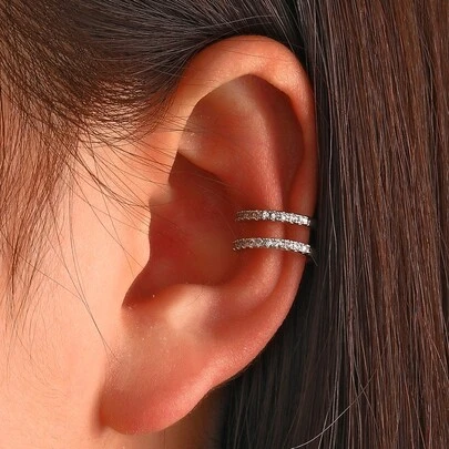 1pc Fashionable Colorful Rhinestone Decorated Multi-Layer Clip-On Earring, Suitable For Men And Women, Daily Accessory