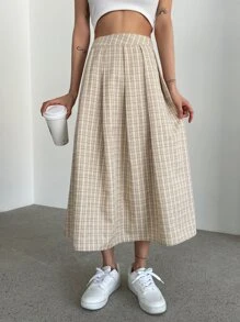 DAZY Plaid Single Button Blazer & Pleated Skirt - Yellow - View 4