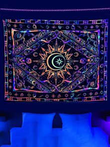 Moon & Star Pattern Tapestry - Multicolor - View 1
