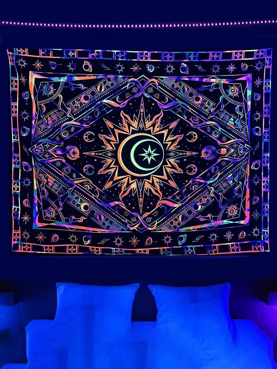 Moon & Star Pattern Tapestry - Multicolor - View 1