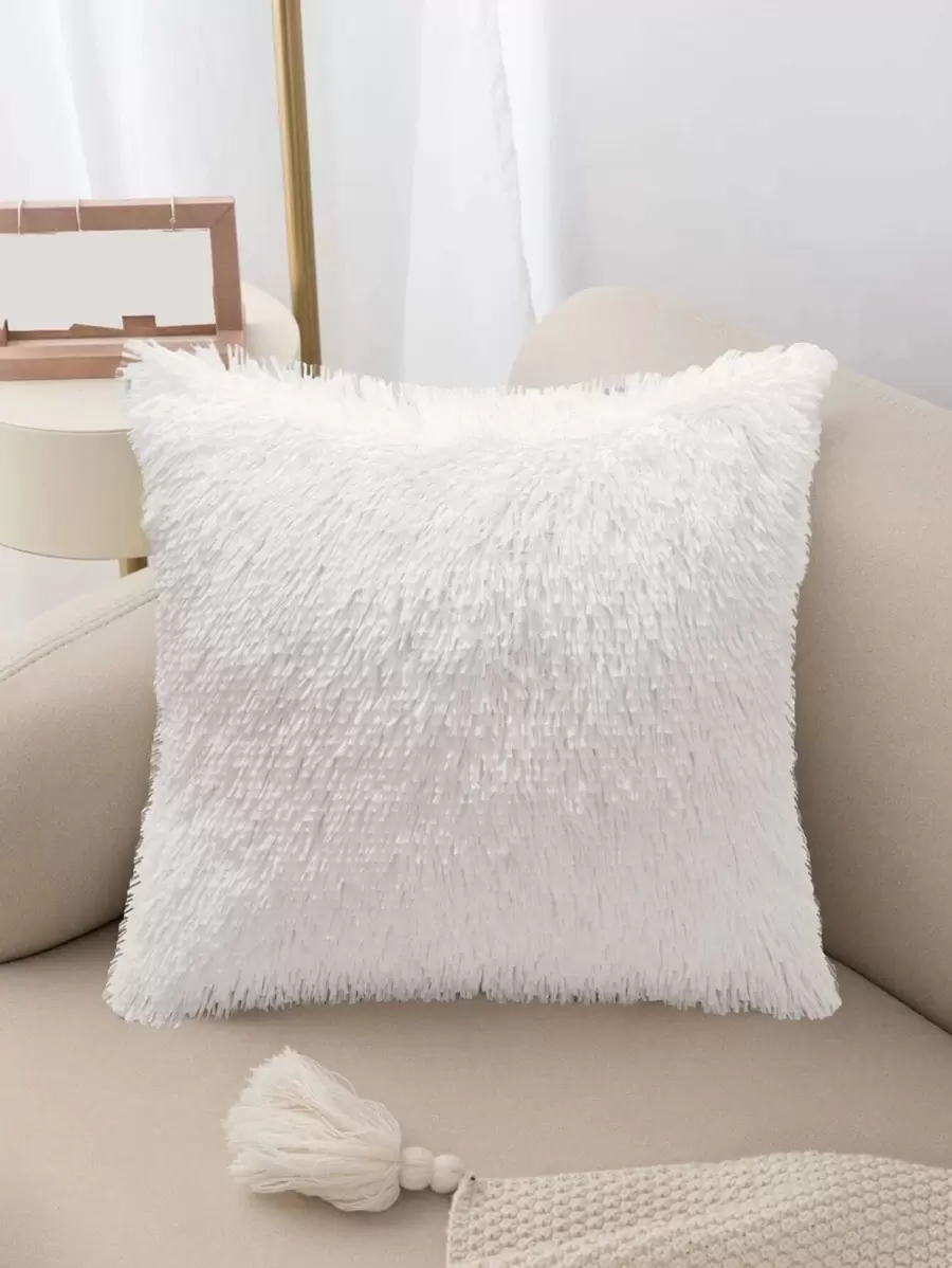 Fluffy Cushion Cover, White Polyester Soft Throw Pillow Case For Home Decor, Pillow Insert Not Include - White - View 1