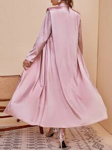 Al Najma 肩部抽褶緞面阿拉伯罩袍不附腰帶 - 粉色 - 查看 2