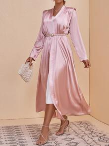 Al Najma 肩部抽褶緞面阿拉伯罩袍不附腰帶 - 粉色 - 查看 5