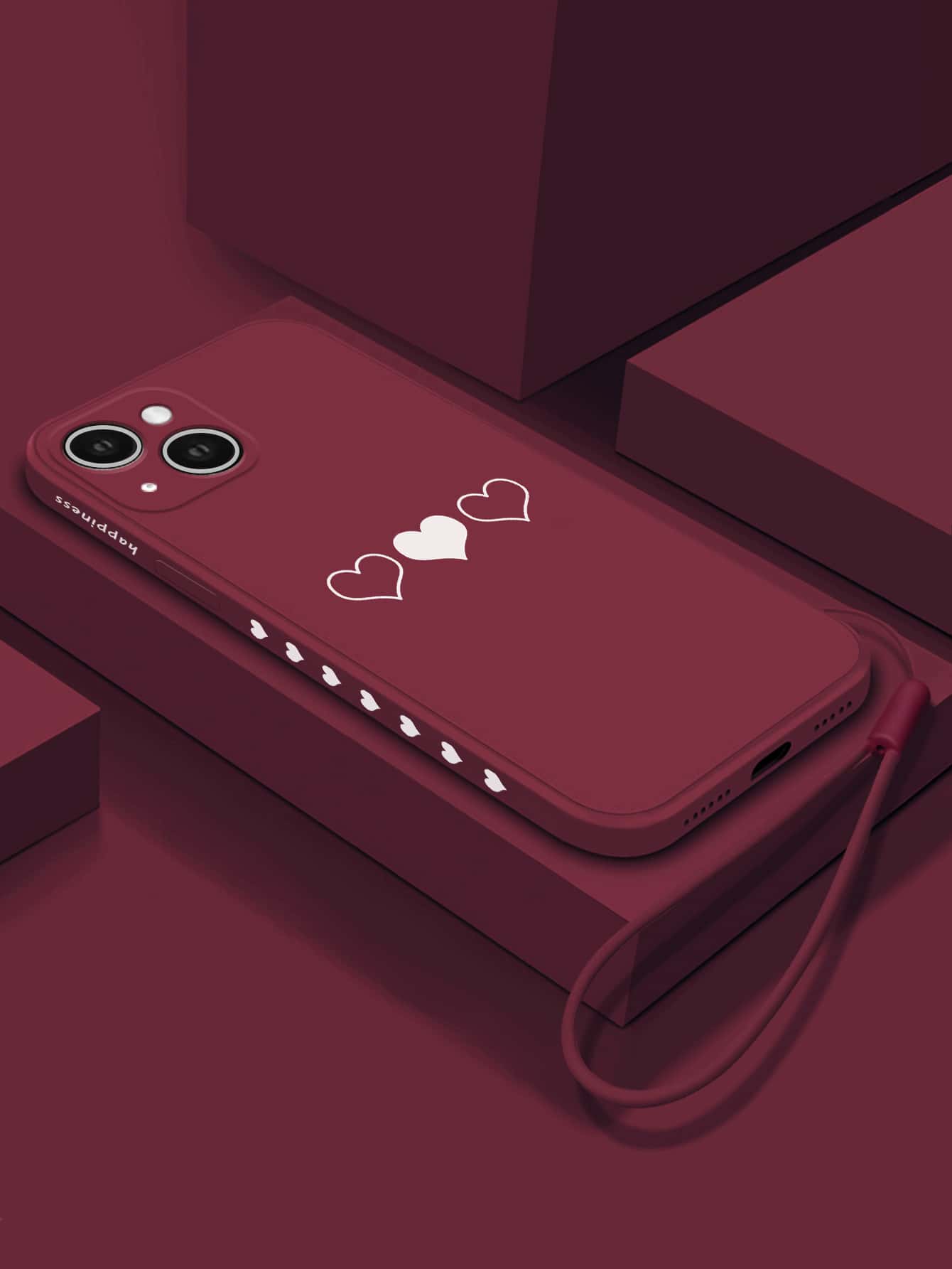 带手机吊饰 Tpu 侧漆手机壳，带手带，兼容 Iphone 7 Plus、Iphone X、Iphone Xr、Iphone Xs Max、Iphone 11、Iphone 11 Pro、Iphone 11 Pro Max、Iphone 12、Iphone 12 Pro、Iphone 12 Pro Max、Iphone 13、Iphone 13 Pro、Iphone 13 Pro Max、Iphone 15、Iphone 15 Pro、Iphone 15 Pro Max、Iphone 14、Iphone 14 Pro、Iphone 14 Pro Max、三星系列 - 酒紅色 - 查看 1