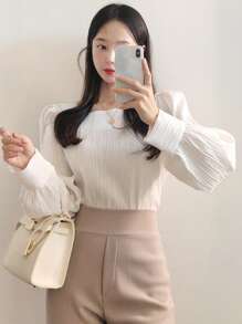 DAZY 方领灯笼袖衬衫、长袖上衣、荷叶边、秋装