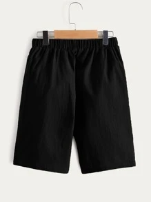 SHEIN 男孩斜口袋短褲 - 黑色 - 查看 2