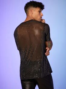 FeverCity Men T-Shirts Fit Crew Neck Short Sleeve Sexy Party Tops Summer See Through Top