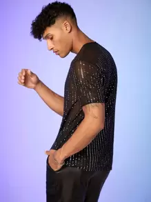 FeverCity Men T-Shirts Fit Crew Neck Short Sleeve Sexy Party Tops Summer See Through Top