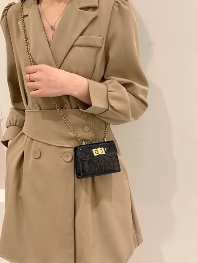 Mini Embossed Detail Twist Lock Flap Square Bag