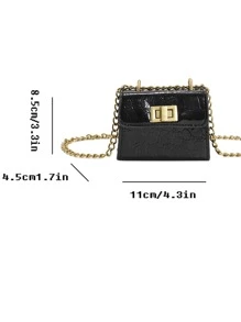 Mini Embossed Detail Twist Lock Flap Square Bag - Black - View 4