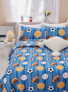 Ball Print Duvet Cover Set Without Filler - Blue - View 2