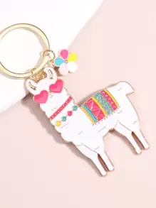 Cute Alpaca & Flower Charm Keychain Valentine's Day Car Accessories Bag Charm School Cartoon Goth Y2k Christmas Gift Ideas Bag Charms Car Teacher Friend Sister - Hot Pink - View 2