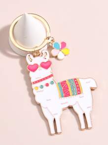 Cute Alpaca & Flower Charm Keychain Valentine's Day Car Accessories Bag Charm School Cartoon Goth Y2k Christmas Gift Ideas Bag Charms Car Teacher Friend Sister - Hot Pink - View 3