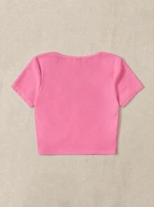 SHEIN EZwear 按鈕半開門襟T恤 - 粉色 - 查看 2