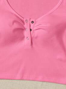 SHEIN EZwear 按鈕半開門襟T恤 - 粉色 - 查看 5