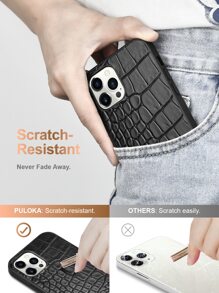 PULOKA 鱷魚紋手機殼相容於iPhone15/15Plus/15Pro/15Promax - 黑色 - 查看 7