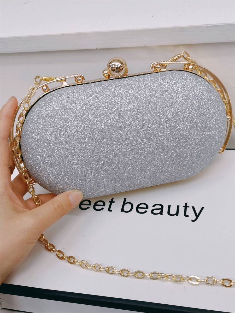 Bolso caja brillante con cadena - Plateado - Ver 1