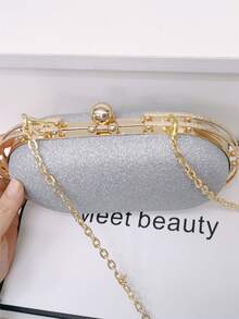 Bolso caja brillante con cadena - Plateado - Ver 5