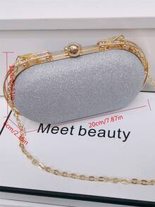 Bolso caja brillante con cadena - Plateado - Ver 6