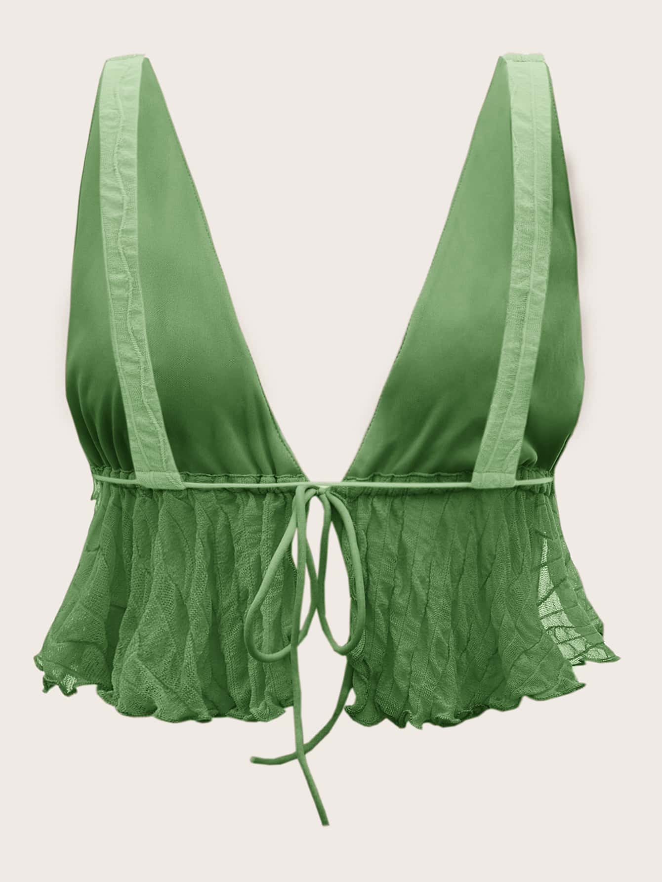 SHEIN ICON Tie Front Open Back Textured Tank Top - Mint Green - View 2