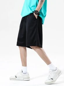 Quần Short Nam Dây kéo Túi màu trơn Giải trí - màu đen - Xem 4