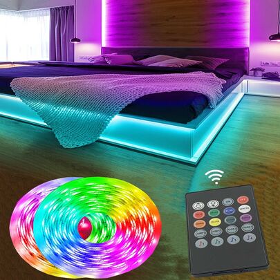 1入組5m150LED20鍵遙控音樂同步RGB智能燈條適用於房間和派對環境裝飾用品