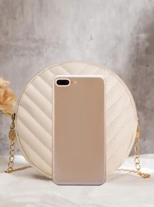 衍縫圖案鏈條圓形包 - 米色 - 查看 2