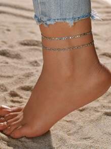 2 cái / bộ Vòng chân chuỗi tối giản - Bạc - Xem 1