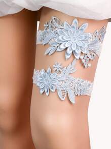 2pcs Appliques Decor Bridal Leg Belt Garter - Blue - View 3