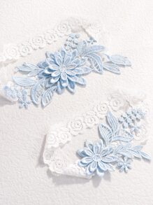 2pcs Appliques Decor Bridal Leg Belt Garter - Blue - View 4