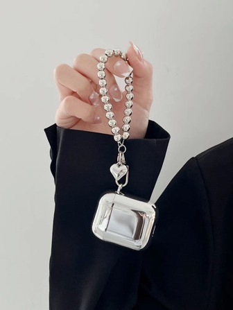 苹果银色 Y2k 心形装饰串珠吊坠外壳适用于 AirPods1/2 AirPods Pro