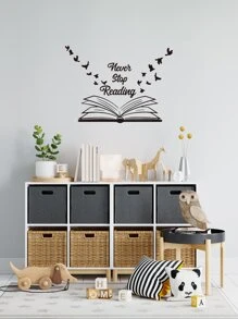 1 miếng dán tường hình sách và khẩu hiệu, hình dán, decal dán tường, decal vinyl trang trí nhà cửa, vật dụng trang trí mùa xuân làm mới ngôi nhà của bạn, hình dán trang trí Rama - màu đen - Xem 1