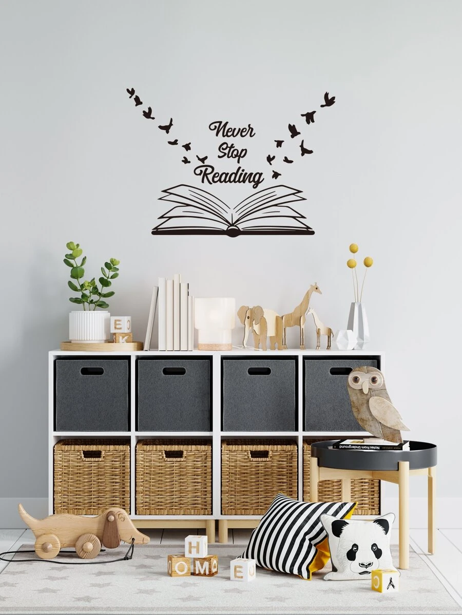 1 miếng dán tường hình sách và khẩu hiệu, hình dán, decal dán tường, decal vinyl trang trí nhà cửa, vật dụng trang trí mùa xuân làm mới ngôi nhà của bạn, hình dán trang trí Rama - màu đen - Xem 1