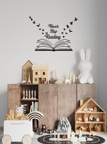 1 miếng dán tường hình sách và khẩu hiệu, hình dán, decal dán tường, decal vinyl trang trí nhà cửa, vật dụng trang trí mùa xuân làm mới ngôi nhà của bạn, hình dán trang trí Rama - màu đen - Xem 4