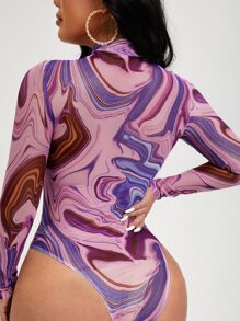 SHEIN SXY 大理石印花立领紧身衣 - 彩色 - 查看 2