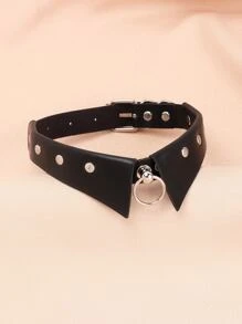 Studded & O-ring Decor Choker - màu đen - Xem 2