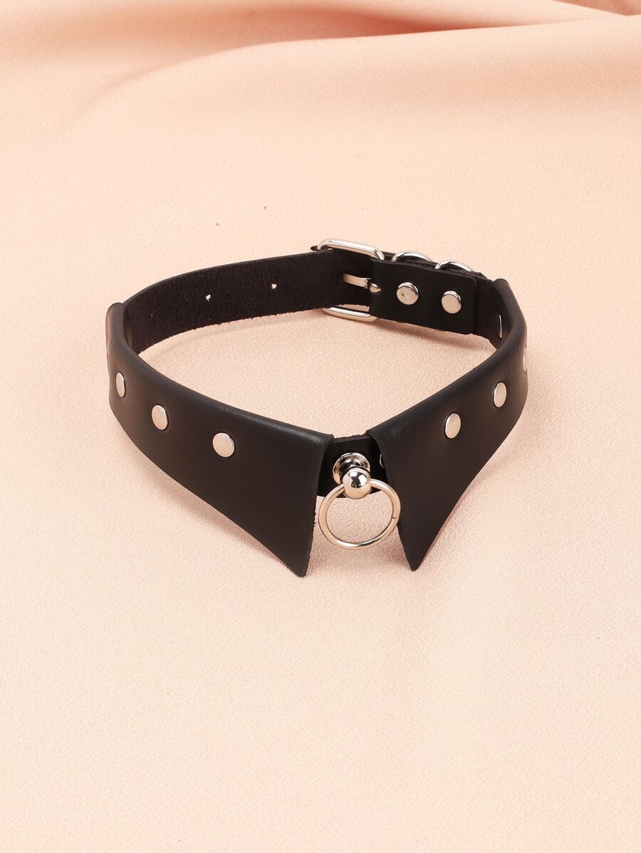 Studded & O-ring Decor Choker - màu đen - Xem 1
