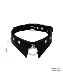Studded & O-ring Decor Choker - màu đen - Xem 3