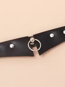 Studded & O-ring Decor Choker - màu đen - Xem 4