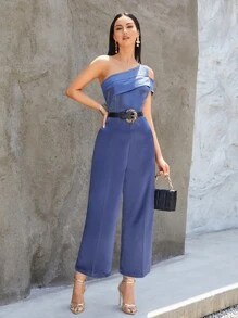 BizChic One Shoulder Solid Jumpsuit Without Belt Workwear - Blue - View 1