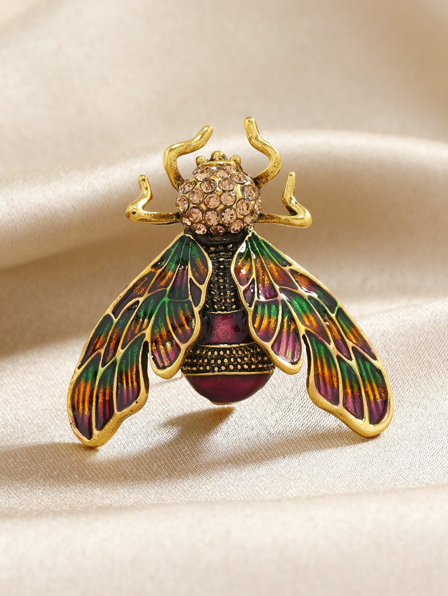 Rhinestone Decor Bee Design Brooch - Multicolor - View 1