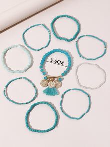 9入組硬幣和流蘇墜飾串珠手鏈 - 彩色 - 查看 3