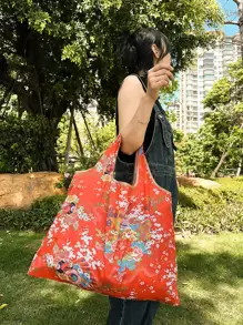 Túi mua sắm có thể gấp gọn dung tích lớn in họa tiết hoa, túi đeo vai nhẹ, túi tote di động, túi đi học, dung tích lớn, nhẹ, di động, phù hợp cho nữ sinh trung học, sinh viên đại học, hoàn hảo cho việc trở lại trường, mua sắm, trung học cơ sở, trung học phổ thông, đại học - Nhiều màu - Xem 2