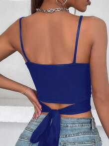 SHEIN SXY 鏤空前扭結後綁帶吊帶短上衣 - 藍色 - 查看 2