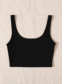 SHEIN Unity Solid Ribbed Knit Tank Top - Black - View 3