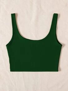 SHEIN Unity Women's Fashion Casual Basic Solid Color Ribbed Tank Top - Dark Green - View 2